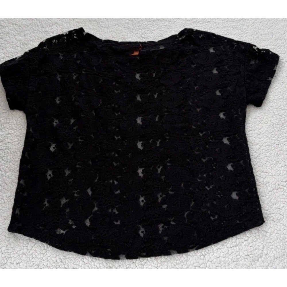 Womens Lace Floral Crochet Top Black Sheer Boho Whimsigoth Blouse Size M